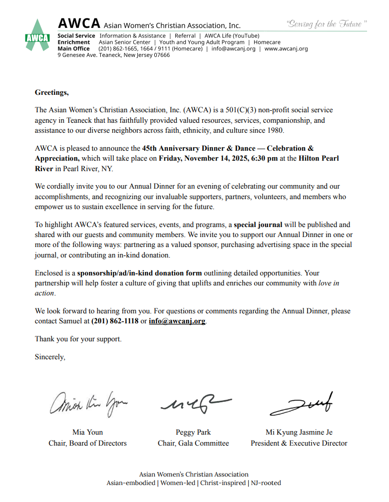 AWCA 2025 Celebration Greeting Letter